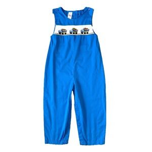 Petite Ami Smocked One Piece Boys Size 4T Blue Dump Truck Casual Travel Preppy